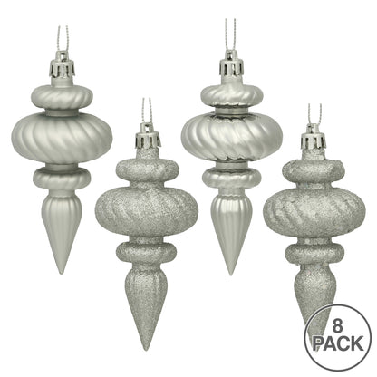 Vickerman 4" Silver 4-Finish Finial Ornament 8 per Box