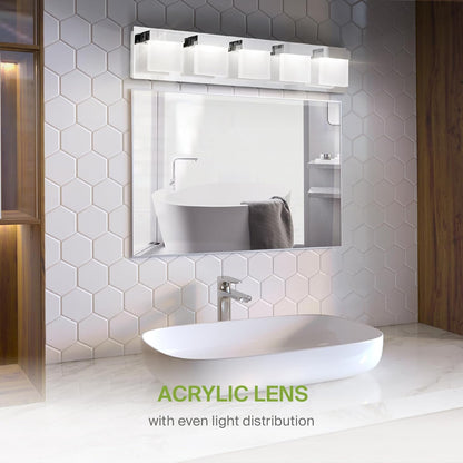 ASD Lighting LED Vanity 5-light 28W 120V CCT Selectable 3000/4000/5000K Dimmable Chrome ETL