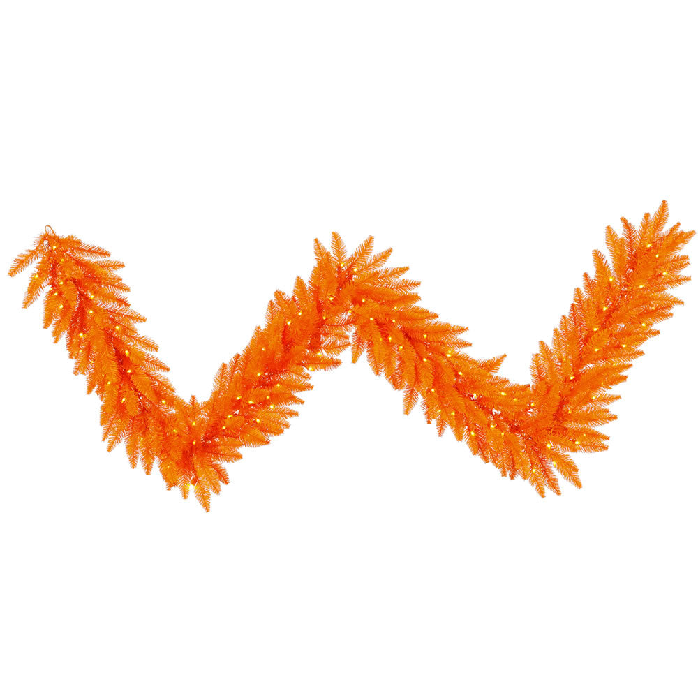 Vickerman 9' Orange Artificial Christmas Garland Orange Dura-Lit LED lights.