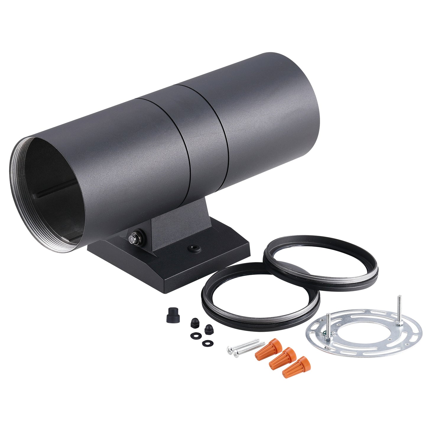 ASD Lighting BULB Round Outdoor Wall Cylinder with Photocell, Up and Downlight Fixture, 120V, 40W, 11.81", 50°, Black Finish, 2Pack
