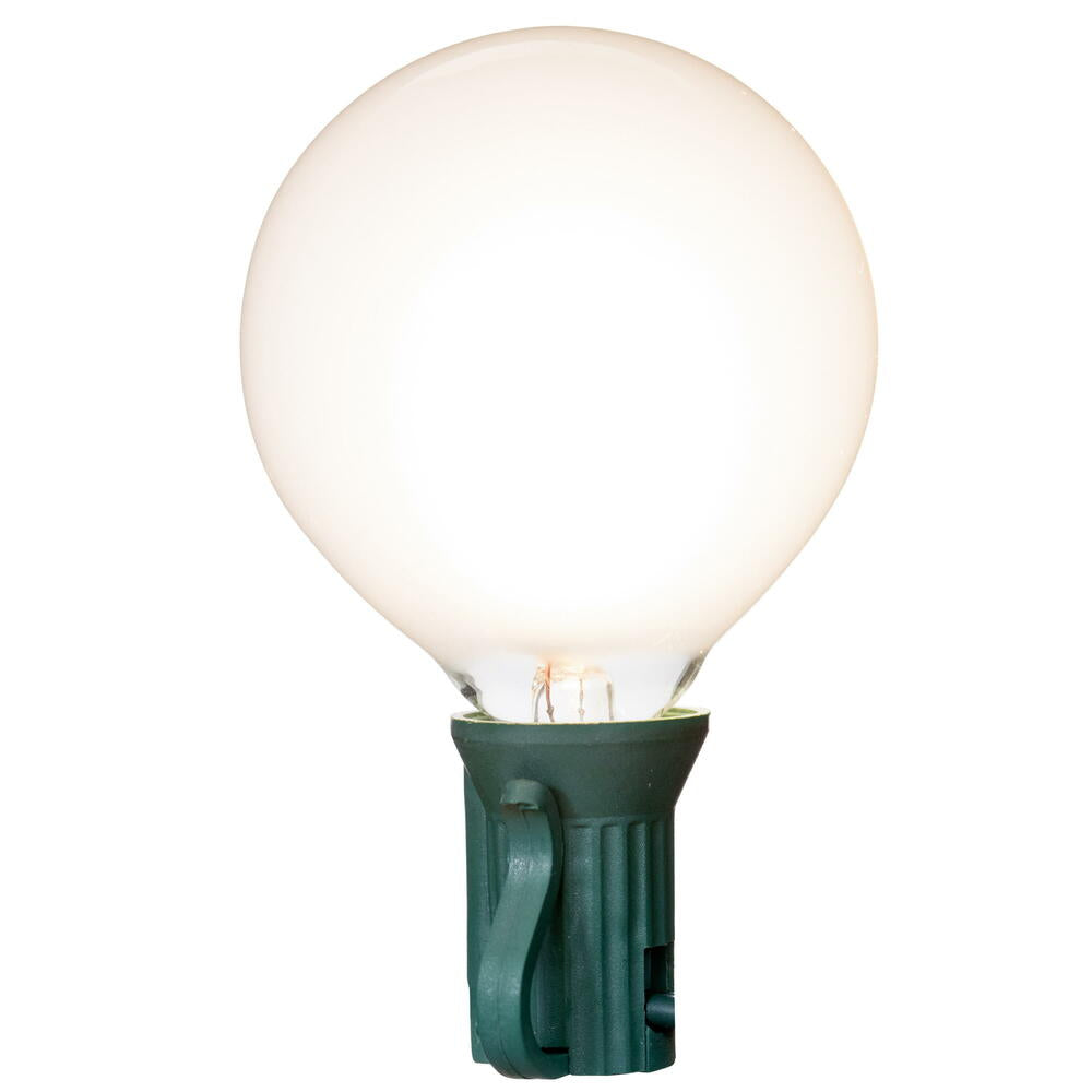 Vickerman 15Lt White LED Glass G50-E12 Filament End-Connecting Set with Green 20AWGXTW Wire and 6"x12"x6" Bulb Spacing. 120V-.6W.  UL Approved.