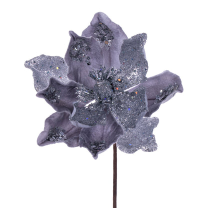 Vickerman 15" Artificial Silver Deluxe Magnolia Christmas Stem 8" Flower 6 per bag
