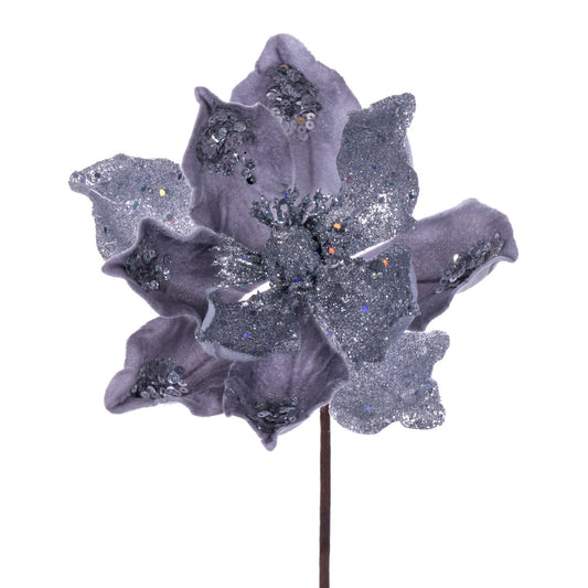 Vickerman 15" Artificial Silver Deluxe Magnolia Christmas Stem 8" Flower 6 per bag