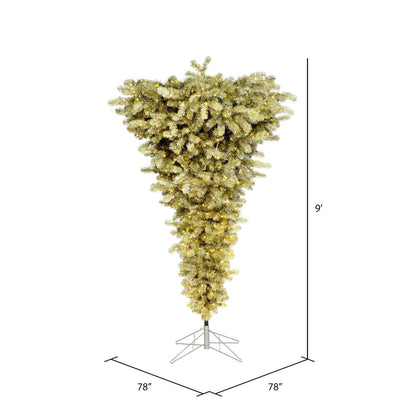 Vickerman 9' Champagne Upside Down Artificial Christmas Tree Warm White Dura-lit LED Lights