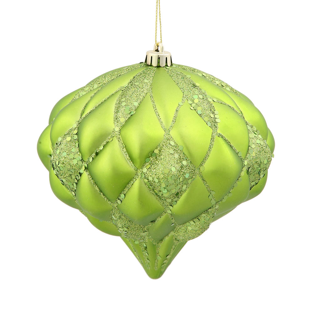 Vickerman 5.7" Lime Matte/Glitter Diamond Onion Christmas Ornament