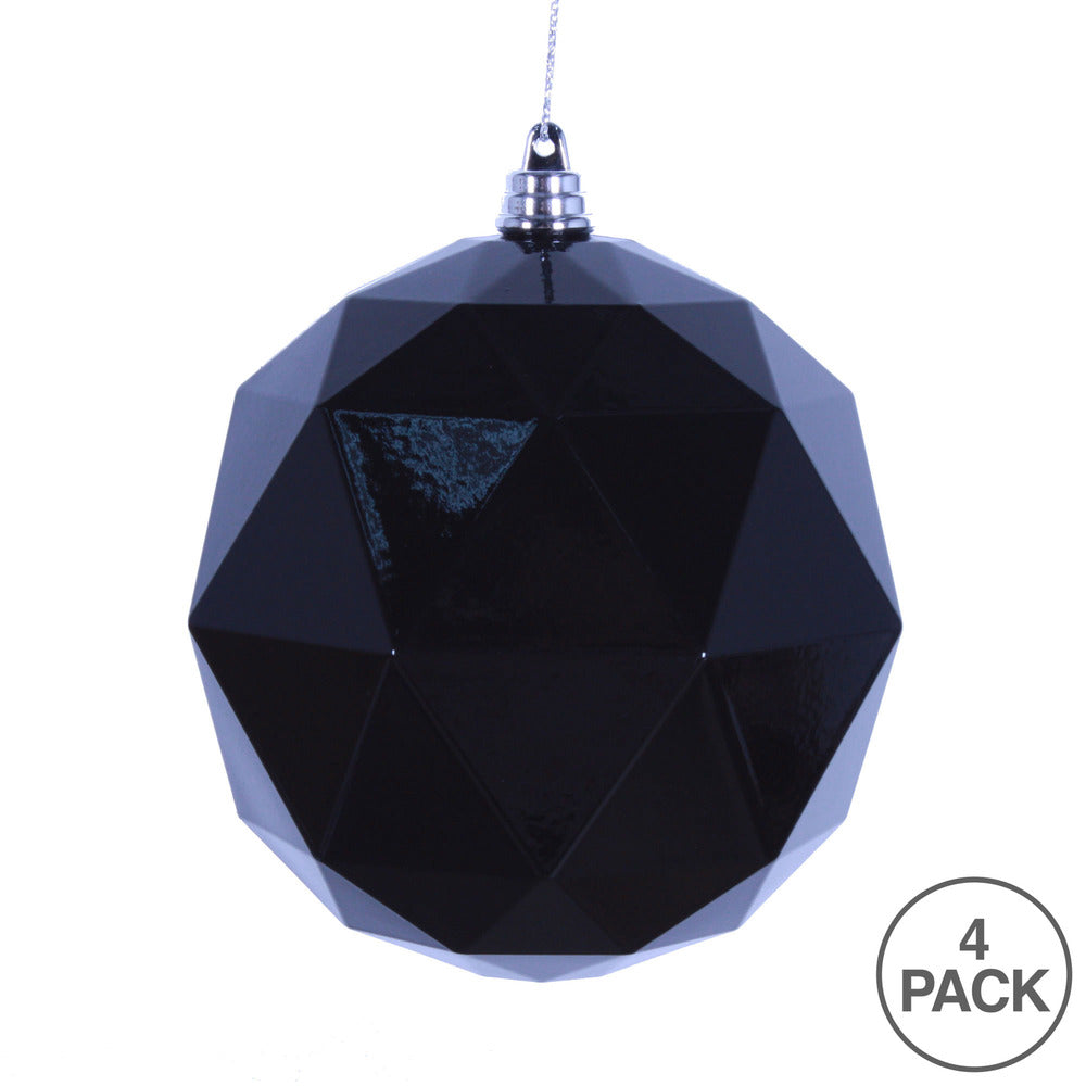 Vickerman 6" Black Shiny Geometric Ball Ornament 4 per bag