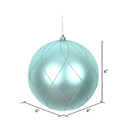 Vickerman 4" Baby Blue Matte and Glitter Swirl Ball Ornament 4 per Box