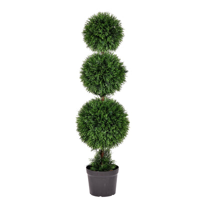 Vickerman 4' Artificial Potted Triple Ball Green Cedar Topiary.