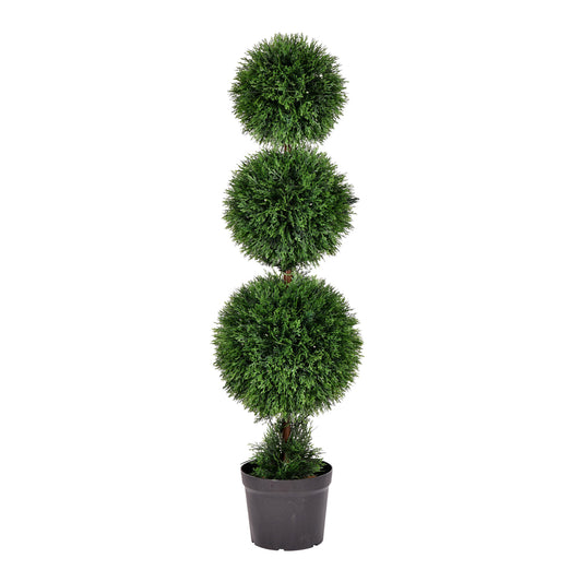 Vickerman 4' Artificial Potted Triple Ball Green Cedar Topiary.