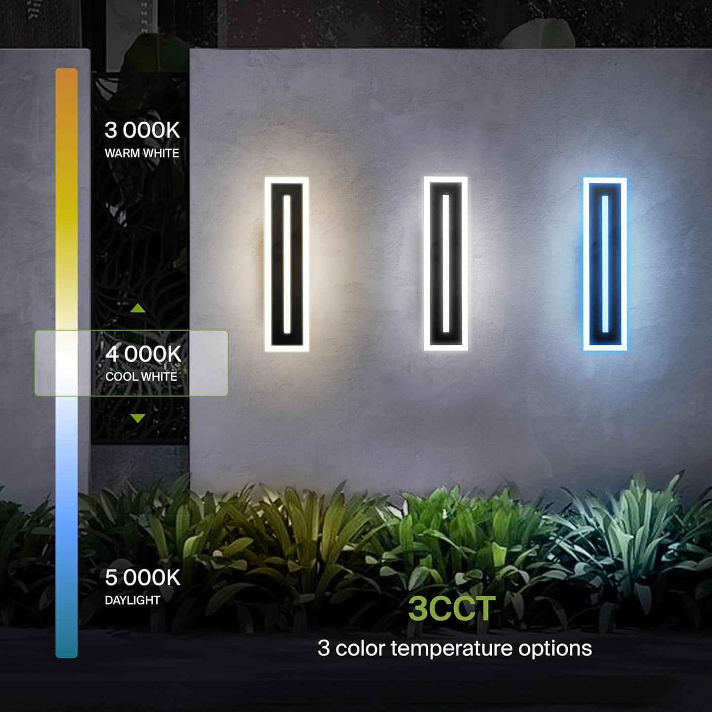 ASD Lighting LED Outdoor Wall Sconce with Center Light 24" 24W 120-277V CCT Selectable 3000/4000/5000K Dimmable Black ETL