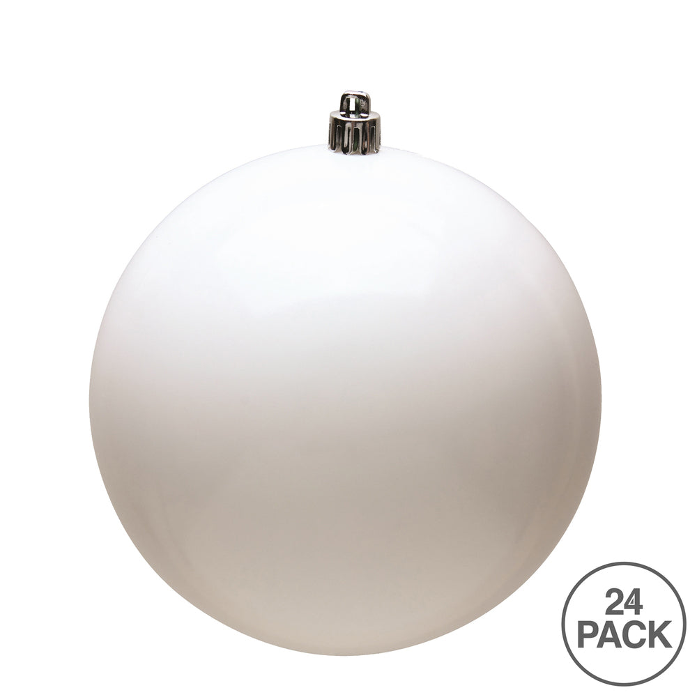 Vickerman 2.4" White Shiny UV Treated Ball Ornament with Drilled and Wired Cap 24 per Bag