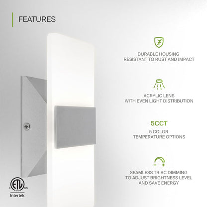 ASD Lighting LED Wall Sconce 10W 120V Triac 2700/3000/3500/4000/5000K Brushed Nickel ETL