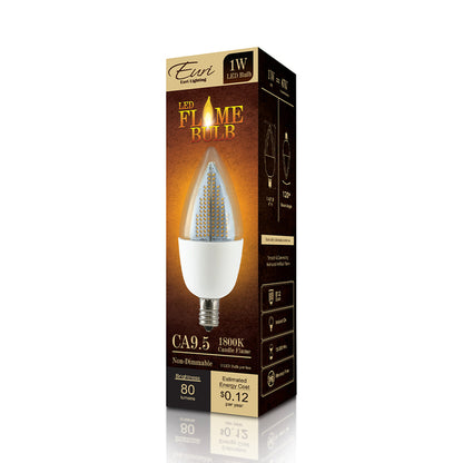 Euri Lighting ECA9.5-2120fc Decorative LED 6-Watt Equivalent Natural Flickering Flame Bulb E12 Candelabra, White Base - 2700K