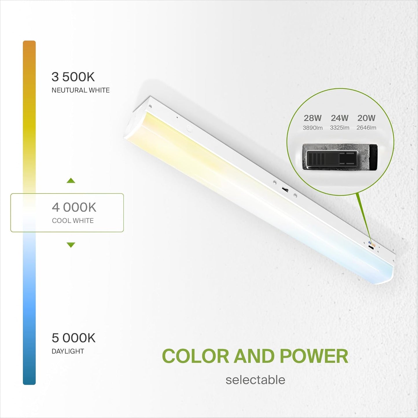 ASD Lighting LED Stairwell Fixture 2ft 20/24/28W 120-277V 0-10V Dimmable 140Lm/W 3500/4000/5000K with Motion Sensor White UL DLC Standard