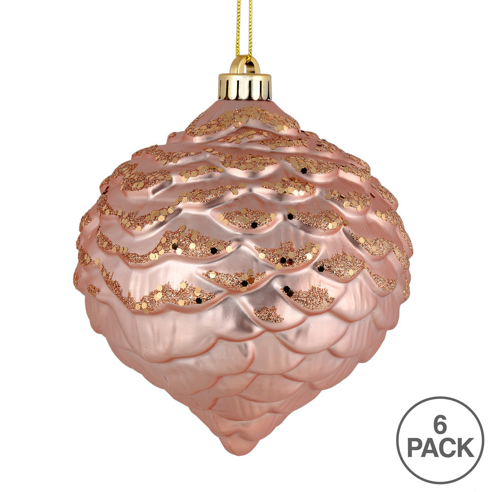 Vickerman 6" Rose Gold Glitter Pinecone Christmas Ornament 6 per Bag