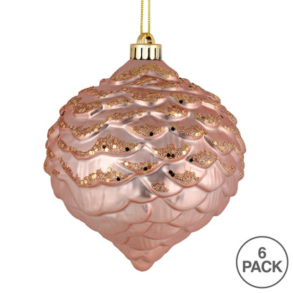 Vickerman 6" Rose Gold Glitter Pinecone Christmas Ornament 6 per Bag