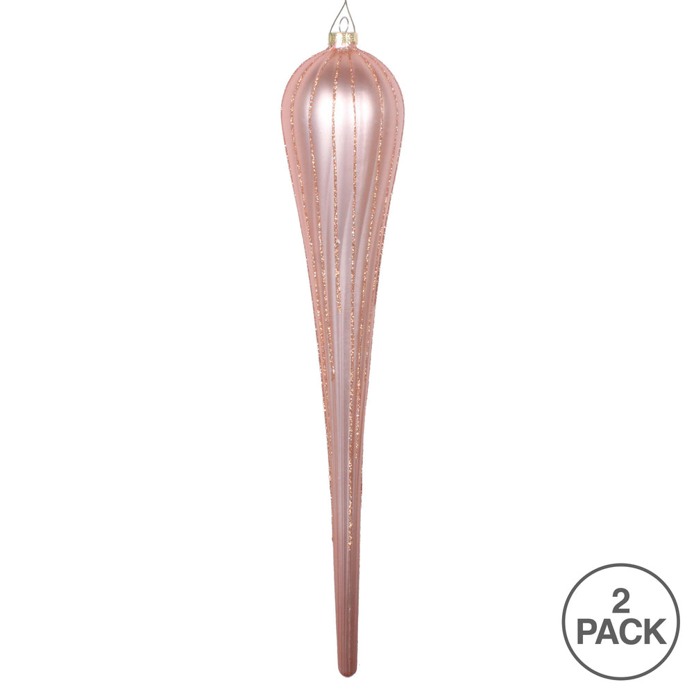 Vickerman 15.75" Rose Gold Matte Glitter Drop Christmas Ornament Pack of 2