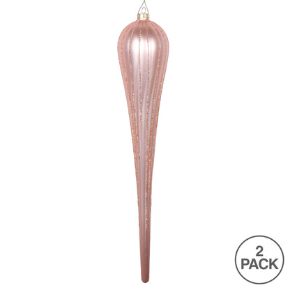 Vickerman 15.75" Rose Gold Matte Glitter Drop Christmas Ornament Pack of 2