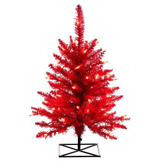 Vickerman 3' Red Fir Artificial Christmas Tree Red Dura-lit LED Lights