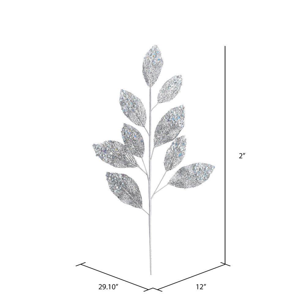 Vickerman 29" Silver Glitter Leaf Artificial Christmas Spray. Includes 6 sprays per pack.