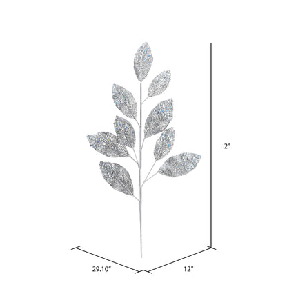 Vickerman 29" Silver Glitter Leaf Artificial Christmas Spray. Includes 6 sprays per pack.