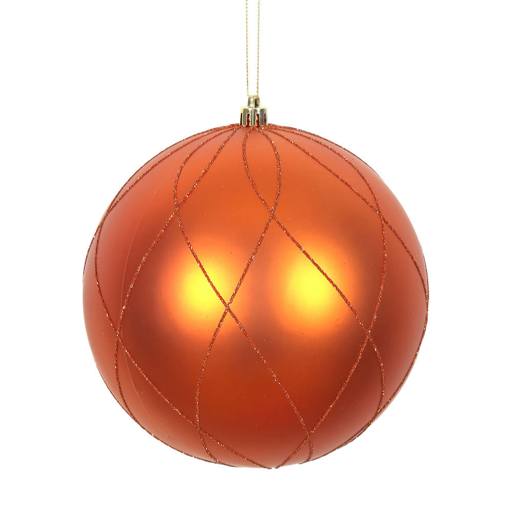 Vickerman 8" Burnished Orange Matte and Glitter Swirl Ball Ornament