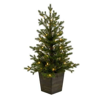 Vickerman 3' x 25" Potted Hemlock Pine Artificial Pre-Lit Christmas Tree Warm White Lights Wood Container