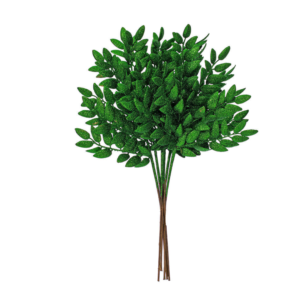 Vickerman 22" Green Glitter Honey Locust Artificial Christmas Spray. Includes 6 sprays per pack.