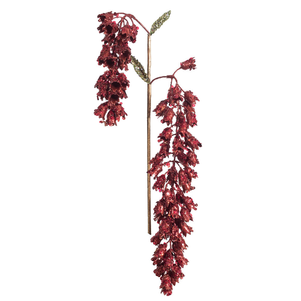 Vickerman 20" Red Pearl Glitter Hanging Foxglove Artificial Christmas Spray. Includes 3 sprays per pack.