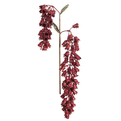 Vickerman 20" Red Pearl Glitter Hanging Foxglove Artificial Christmas Spray. Includes 3 sprays per pack.