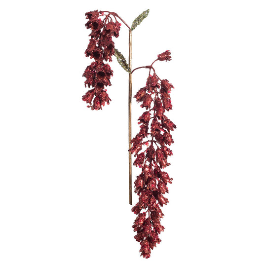 Vickerman 20" Red Pearl Glitter Hanging Foxglove Artificial Christmas Spray. Includes 3 sprays per pack.