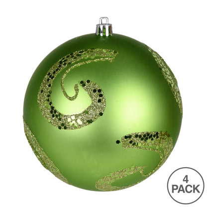 Vickerman 4.75" Celadon Matte Sequin Swirl Ornament 4 per Bag