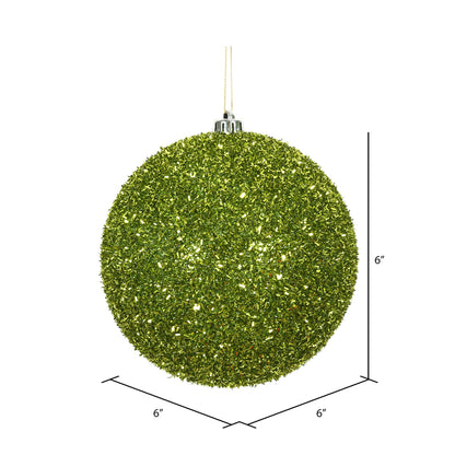 Vickerman 6" Lime Tinsel Ball Ornament 2 per Bag