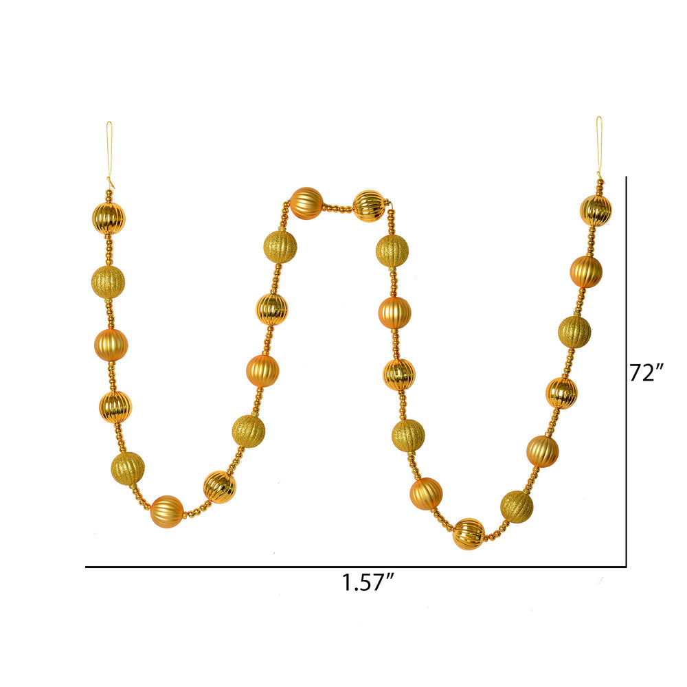 Vickerman 6' Honey Gold Stripe Ball Ornament Christmas Garland