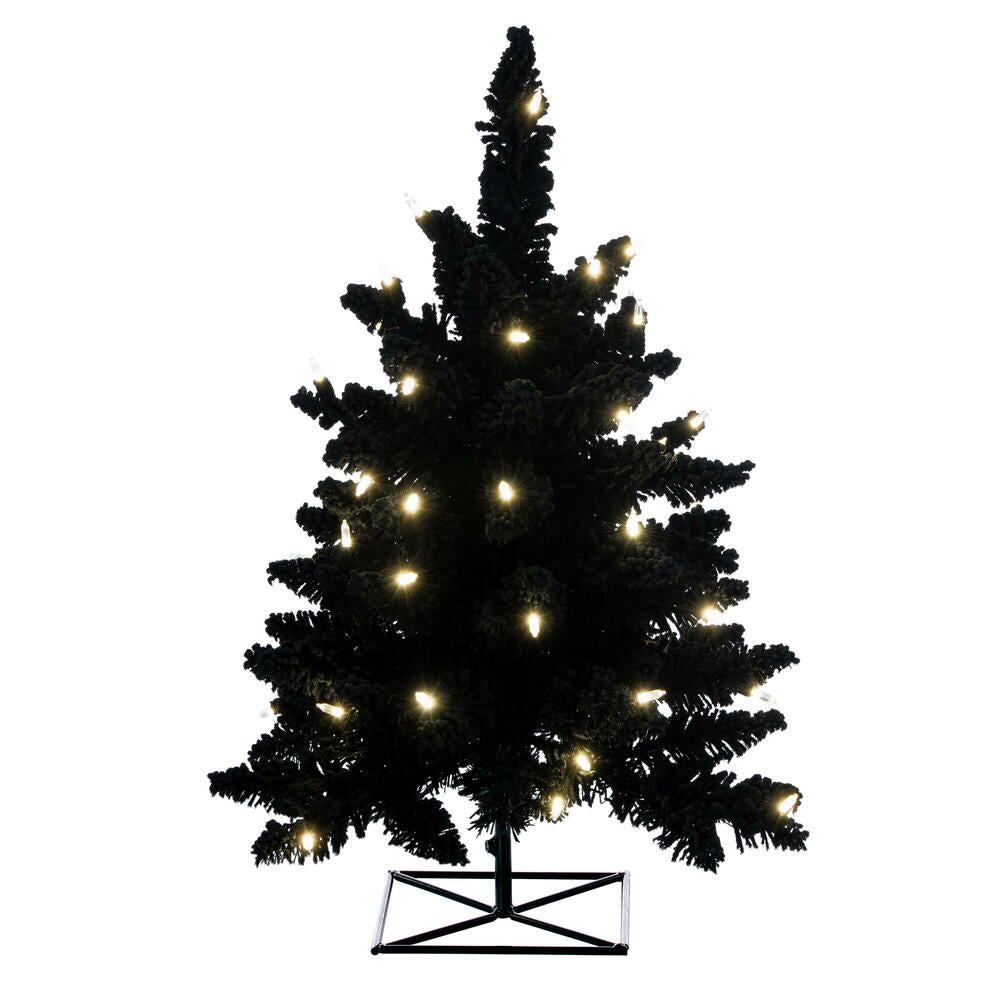 Vickerman 3' x 25" Flocked Black Fir Artificial Christmas Tree Warm White LED Mini Lights.
