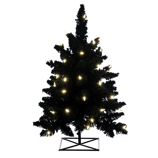 Vickerman 3' x 25" Flocked Black Fir Artificial Christmas Tree Warm White LED Mini Lights.