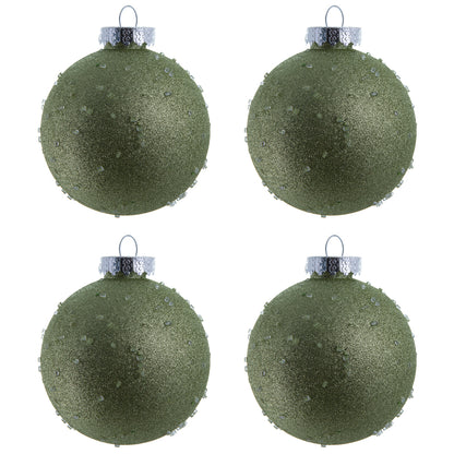 Vickerman 4.75" Celadon Ice Ball Ornament. This textured ornament has a rough and icy look with a hint of delicate sparkle. Incorporate these ornaments into your holiday design for added texture. Includes 4 pieces per pack. Made with shatterproof plastic.