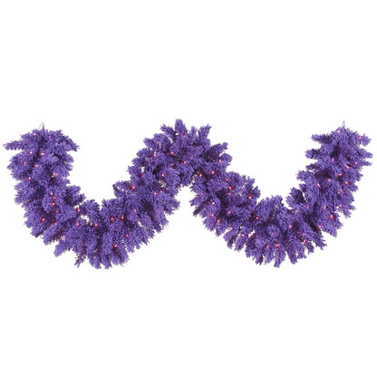 Vickerman 9' Flocked Purple Artificial Christmas Garland Purple Dura-Lit LED lights.