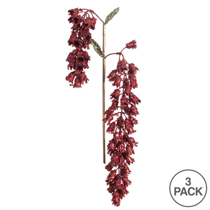 Vickerman 20" Red Pearl Glitter Hanging Foxglove Artificial Christmas Spray. Includes 3 sprays per pack.