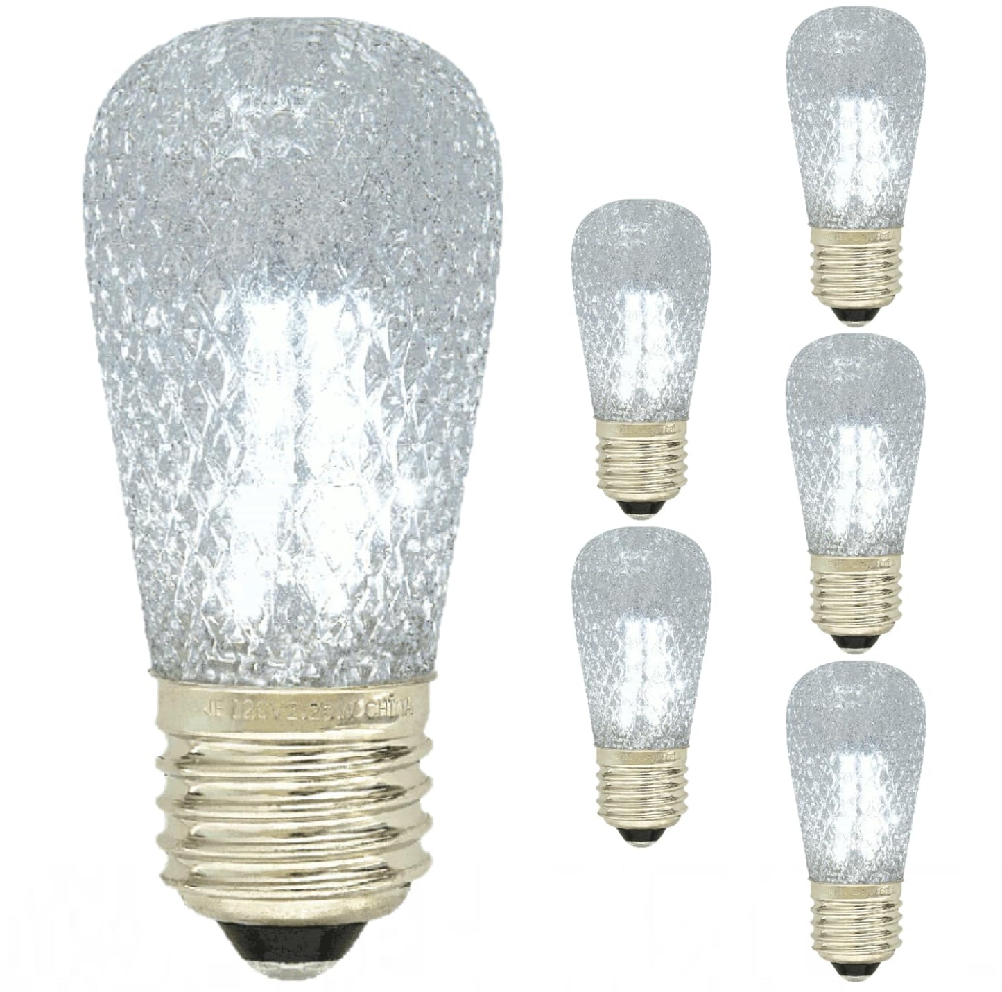 Damar- S14 LED String Light Bulb with Faceted Surface Bright White 5000K 0.8W E26 Medium Base 120V Indoor& Outdoor Rated Pack of 6- Shatterproof Replacement Clear Bulb for Patio Backyard Caf? Bistro