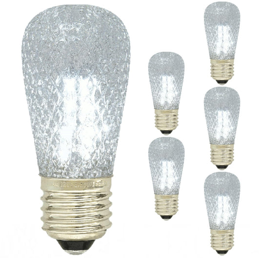 Damar- S14 LED String Light Bulb with Faceted Surface Bright White 5000K 0.8W E26 Medium Base 120V Indoor& Outdoor Rated Pack of 6- Shatterproof Replacement Clear Bulb for Patio Backyard Caf? Bistro