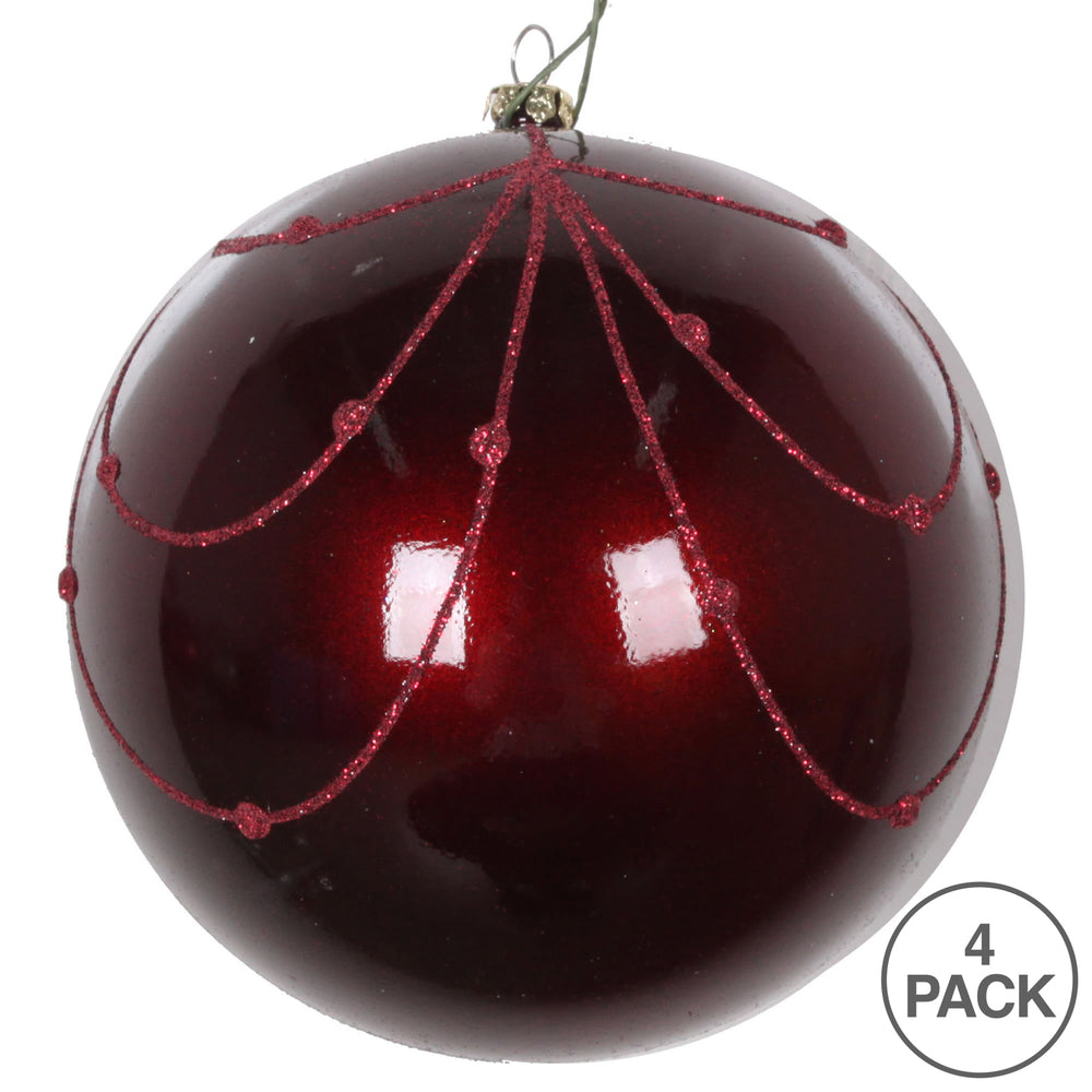 Vickerman 4.75" Wine Candy Finish Curtain Ornament with Glitter Accents 4 per Bag