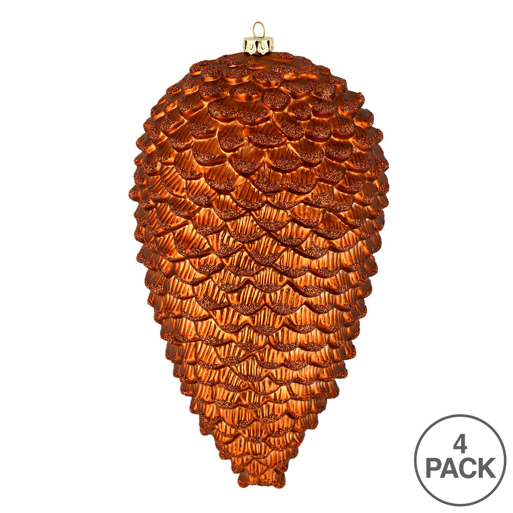 Vickerman 7" Copper Matte Glitter Pinecone Christmas Ornament 4 per set