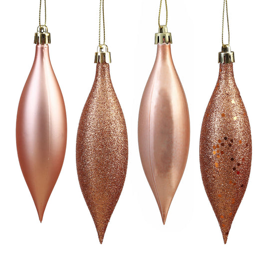 Vickerman 5.5" Rose Gold Finial Drop Christmas Ornament Assorted 4 Finish 8 per Pack
