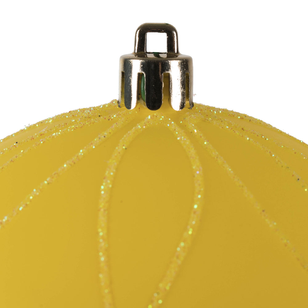 Vickerman 4" Yellow Matte and Glitter Swirl Ball Ornament 4 per Box