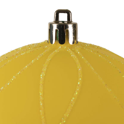 Vickerman 4" Yellow Matte and Glitter Swirl Ball Ornament 4 per Box