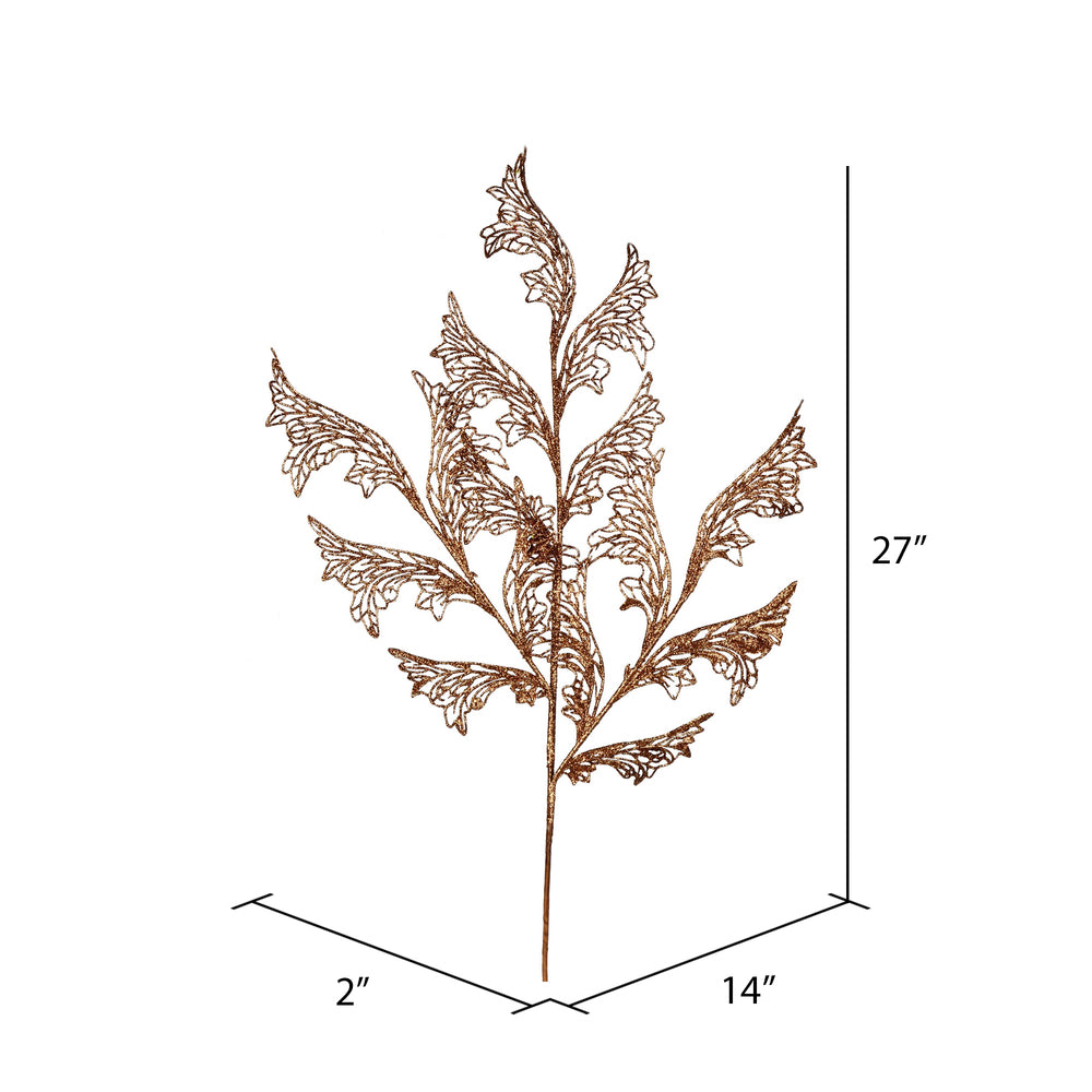 Vickerman 27" Copper Glitter Coral Bells Leaf Lace Artificial Christmas Spray. Includes 12 sprays per pack.