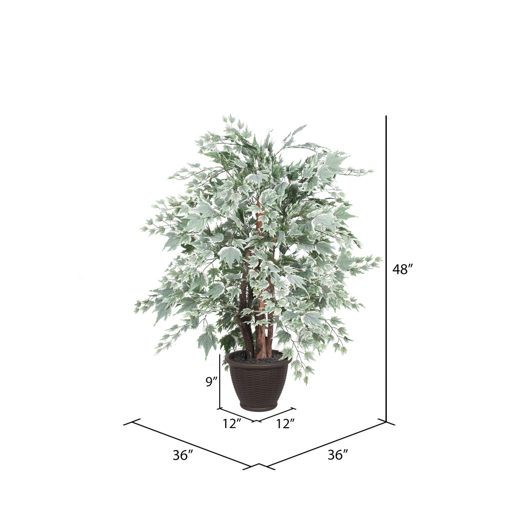 Vickerman 4' Artificial Silver Maple Extra Full Bush Brown Plastic Container.