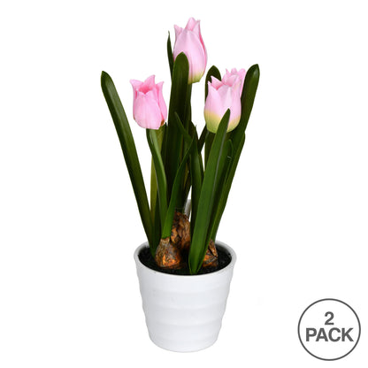 Vickerman 10" Artificial Pink Potted Tulip Pack of 2