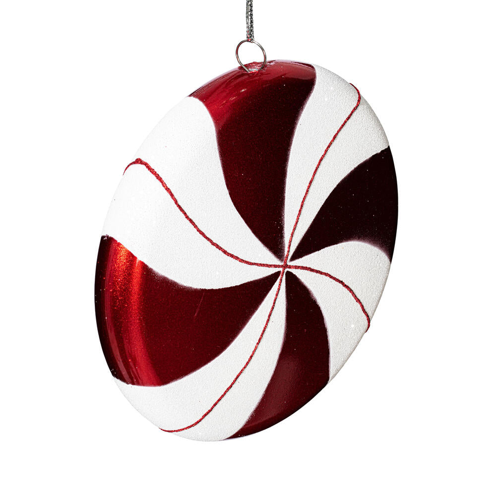 Vickerman 6" Red-White Swirl Flat Candy Christmas Ornament